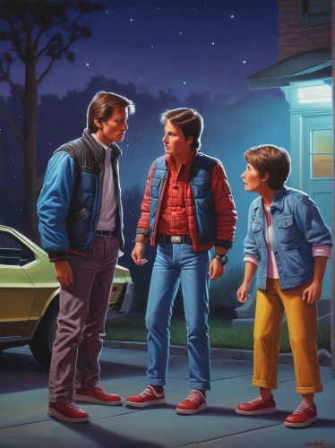 american-pie,80s,night scene,the style of the 80-ies,1980's,1980s,retro cartoon people,adventure game,vintage children,car hop,four o'clock family,eighties,pedestrians,buick y-job,werewolves,1986,1982,childhood friends,sci fiction illustration,retro diner,Illustration,Realistic Fantasy,Realistic Fantasy 18