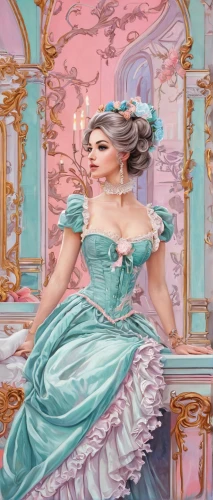 rococo,cinderella,crinoline,victorian lady,meticulous painting,art nouveau,debutante,the carnival of venice,masquerade,art deco woman,fantasy portrait,fashion illustration,baroque,the sleeping rose,carousel,aristocrat,ballerina,eglantine,pastel colors,painted lady,Conceptual Art,Fantasy,Fantasy 24