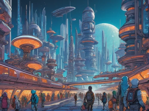 futuristic landscape,sci fiction illustration,futuristic,scifi,dystopian,sci-fi,sci - fi,metropolis,fantasy city,sci fi,dystopia,cyberpunk,colony,futuristic architecture,valerian,ancient city,utopian,science-fiction,cg artwork,science fiction,Illustration,Paper based,Paper Based 26