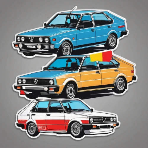 3d car wallpaper,the style of the 80-ies,bmw 3 series (e30),automotive decal,audi 80,lancia delta,classic cars,automotive decor,vector images,american classic cars,bmw 3 series (e21),retro eighties,vector graphics,fiat 131,fiat 130,cars,car icon,muscle car cartoon,vector graphic,vector art,Unique,Design,Sticker