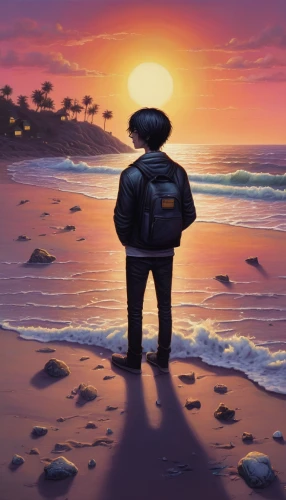 beach background,man at the sea,acapulco,digital painting,dusk background,world digital painting,sunset,el mar,mexico,coast sunset,mariachi,sunset beach,pilgrim,cuba background,laguna beach,cabo san lucas,sombrero,santa barbara,ventura,south seas,Illustration,Realistic Fantasy,Realistic Fantasy 18