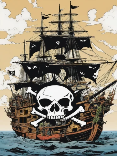 pirate flag,jolly roger,pirates,skull and crossbones,piracy,pirate ship,pirate,east indiaman,nautical banner,pirate treasure,galleon ship,skull rowing,galleon,sloop-of-war,skull and cross bones,full-rigged ship,skull bones,caravel,ship releases,sail ship,Illustration,American Style,American Style 06