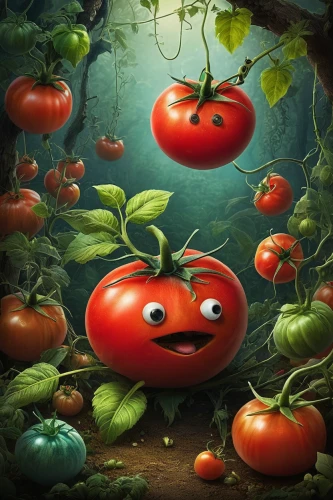 tomatos,tomatoes,red tomato,tomato,vine tomatoes,cherry tomatoes,roma tomatoes,roma tomato,plum tomato,grape tomatoes,a tomato,red bell peppers,small tomatoes,green tomatoe,bellpepper,red bell pepper,pappa al pomodoro,tomato sauce,tomato soup,cocktail tomatoes,Illustration,Abstract Fantasy,Abstract Fantasy 01