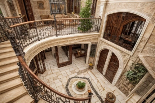 winding staircase,circular staircase,outside staircase,spiral staircase,staircase,riad,stone stairs,stone stairway,persian architecture,iranian architecture,wooden stair railing,brownstone,spiral stairs,casa fuster hotel,wooden stairs,mansion,luxury property,inside courtyard,two story house,stairwell,Interior Design,Living room,Mediterranean,Spanish Colonial Charm