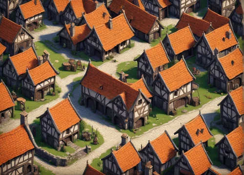 escher village,medieval town,blocks of houses,townhouses,knight village,terracotta tiles,wooden houses,medieval street,houses,half-timbered houses,row of houses,roofs,villages,block of houses,house roofs,town planning,luneburg,bremen,town buildings,cobblestone,Illustration,Paper based,Paper Based 15