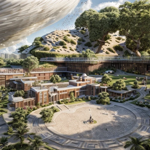 barangaroo,maya civilization,eco hotel,solar cell base,eco-construction,genesis land in jerusalem,karnak,terraforming,dune ridge,maya city,ancient city,school design,trajan's forum,concept art,human settlement,3d rendering,qasr azraq,archidaily,aventine hill,new housing development