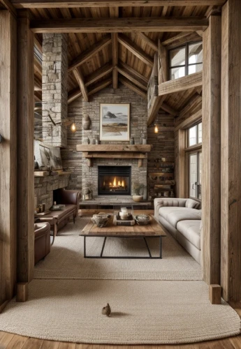 wooden beams,alpine style,fire place,log home,log cabin,wood wool,rustic,warm and cozy,the cabin in the mountains,chalet,fireplace,timber house,fireplaces,loft,new england style house,family room,lodge,wooden floor,scandinavian style,living room,Interior Design,Living room,Farmhouse,American Rustic Retreat