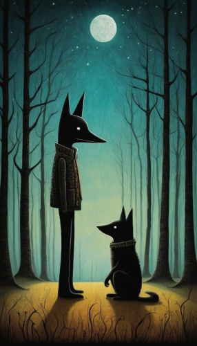 two wolves,boy and dog,wolf couple,dog illustration,werewolves,schipperke,howling wolf,halloween illustration,wolfman,black shepherd,night watch,wolves,companion dog,sewing silhouettes,sci fiction illustration,red riding hood,wolf bob,werewolf,companionship,gothic portrait,Illustration,Abstract Fantasy,Abstract Fantasy 19