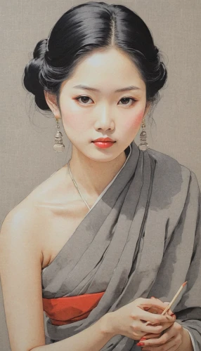 chinese art,japanese art,oriental painting,japanese woman,asian woman,geisha girl,vietnamese woman,geisha,oriental girl,korean culture,oil painting on canvas,girl with cloth,art painting,rou jia mo,meticulous painting,luo han guo,asian culture,oil painting,xuan lian,oriental princess,Illustration,Japanese style,Japanese Style 10