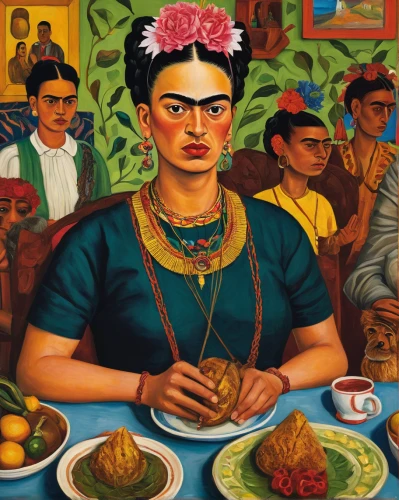 frida,khokhloma painting,woman at cafe,puerto rican cuisine,guatemalan,woman holding pie,chile and frijoles festival,mexican culture,cuban food,bahian cuisine,peruvian women,filipino cuisine,yolanda's-magnolia,latin american food,women at cafe,mexican calendar,philippine adobo,woman sitting,nepalese cuisine,filipino cusine,Art,Artistic Painting,Artistic Painting 31