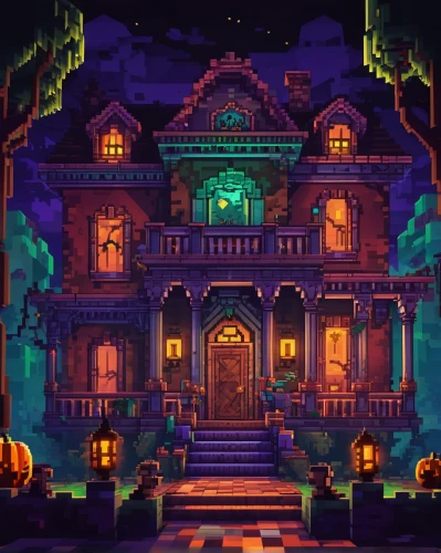 witch's house,halloween scene,halloween background,retro halloween,the haunted house,halloween wallpaper,ancient house,haunted house,halloween illustration,house in the forest,apartment house,victorian,little house,victorian house,tavern,cottage,small house,witch house,traditional house,mansion,Unique,Pixel,Pixel 03
