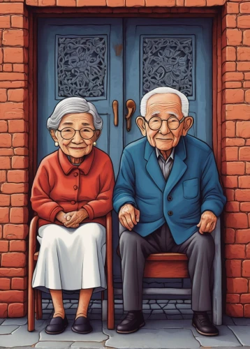 old couple,grandparents,elderly people,pensioners,retirement home,elderly,old people,senior citizens,pension,old age,care for the elderly,two people,couple in love,man and woman,residents,couple - relationship,couple,pensioner,man and wife,love couple,Illustration,Black and White,Black and White 14