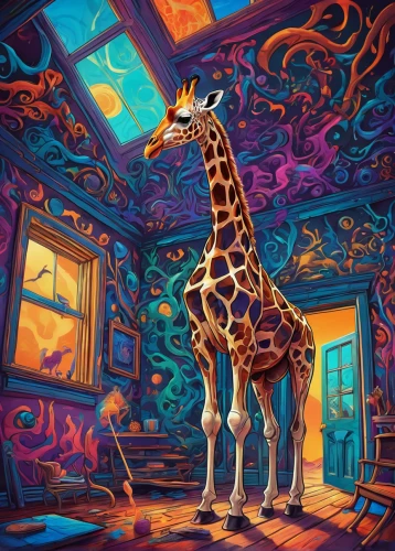 giraffe,giraffes,two giraffes,giraffe head,world digital painting,psychedelic art,deep zoo,giraffidae,giraffe plush toy,fantasy art,digital painting,3d fantasy,serengeti,glass painting,colorful horse,digital art,fantasy picture,digital artwork,zoo,children's background,Illustration,Realistic Fantasy,Realistic Fantasy 39