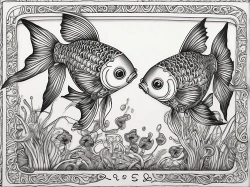 two fish,fishes,cd cover,ornamental fish,discus fish,fish in water,coloring page,triggerfish-clown,koi fish,calyx-doctor fish white,trigger fish,tilapia,angelfish,school of fish,fish pond,fish collage,the fish,fish,koi carp,goldfish,Illustration,Black and White,Black and White 11