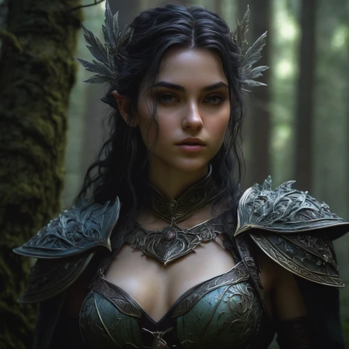 fantasy portrait,female warrior,the enchantress,elven,dark elf,fantasy woman,fantasy art,wood elf,male elf,sorceress,violet head elf,warrior woman,fantasy picture,heroic fantasy,faerie,huntress,dryad,fantasy warrior,faery,fae,Conceptual Art,Fantasy,Fantasy 13