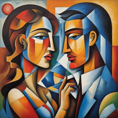 two people,young couple,man and woman,man and wife,dancing couple,couple,cubism,courtship,as a couple,picasso,couple in love,couple - relationship,vintage man and woman,roaring twenties couple,amorous,oil painting on canvas,art painting,conversation,dualism,adam and eve,Art,Artistic Painting,Artistic Painting 45