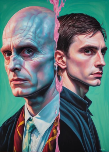 eleven,lokportrait,split personality,heads,man portraits,gothic portrait,two face,cd cover,refused,duo,art,duality,man and boy,digital painting,custom portrait,fantasy portrait,world digital painting,franz ferdinand,portraits,two people,Conceptual Art,Daily,Daily 15