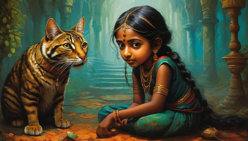 indian art,bengal,bengalenuhu,indian girl boy,indian girl,oil painting on canvas,janmastami,jaya,radha,oil painting,tamil culture,east indian,bengal tiger,asian tiger,bengal cat,indian woman,little girl and mother,young tiger,lakshmi,indian culture,Illustration,Realistic Fantasy,Realistic Fantasy 34