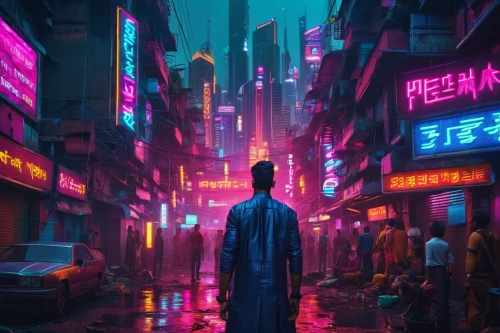 cyberpunk,shanghai,kowloon,hong kong,taipei,colorful city,hanoi,hk,dystopian,chinatown,world digital painting,vapor,cityscape,futuristic,urban,tokyo city,alleyway,neon,alley,teal blue asia,Conceptual Art,Sci-Fi,Sci-Fi 26