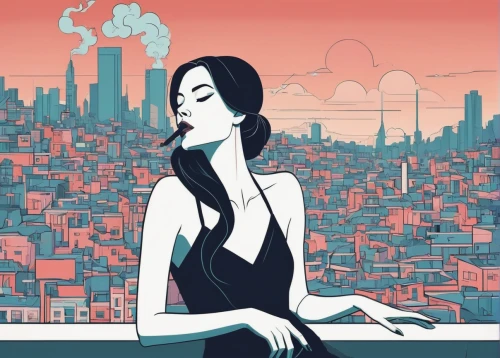 smoking girl,the pollution,girl smoke cigarette,pollution,city ​​portrait,cigarette girl,big city,cities,smog,air pollution,sci fiction illustration,cityscape,city,digital illustration,refinery,rooftops,kowloon city,city scape,istanbul city,city in flames,Illustration,Vector,Vector 06
