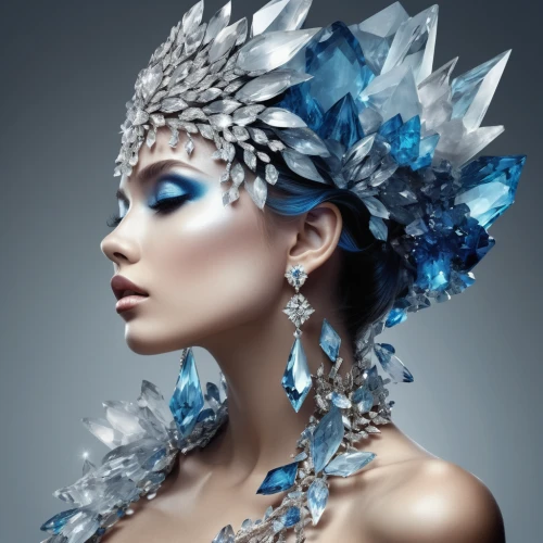 ice queen,feather headdress,headdress,the snow queen,blue enchantress,headpiece,silvery blue,blue peacock,blue snowflake,bridal accessory,feather jewelry,fairy peacock,crystalline,bluejay,ice princess,suit of the snow maiden,beautiful bonnet,blue jay,fantasy art,silver blue,Photography,Artistic Photography,Artistic Photography 05