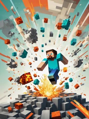 pyrogames,exploding head,exploding,minecraft,falling objects,explode,flying sparks,explosions,lego background,explosion,blocks,explosion destroy,game illustration,fighter destruction,hollow blocks,game art,game blocks,cinema 4d,explosive,from lego pieces,Illustration,Black and White,Black and White 32