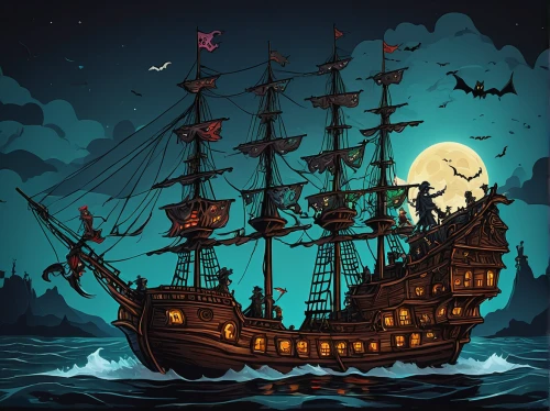 galleon ship,pirate ship,ghost ship,galleon,sailing ship,halloween background,sea sailing ship,halloween illustration,sail ship,sailing ships,full-rigged ship,caravel,east indiaman,pirate treasure,tallship,old ship,halloween wallpaper,scarlet sail,pirates,sea fantasy,Art,Classical Oil Painting,Classical Oil Painting 17