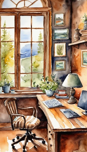 watercolor background,watercolor painting,watercolor,coffee watercolor,home office,watercolor frame,home landscape,watercolor paint,study room,watercolor tea shop,watercolor cafe,writing desk,workspace,watercolors,working space,watercolour frame,watercolor sketch,work space,watercolor shops,watercolour,Illustration,Paper based,Paper Based 24