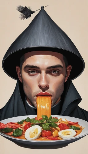 poached egg,twitch icon,ethereum icon,cooking book cover,soundcloud icon,chef,prosciutto,capellini,benedict herb,mayonaise,orzo,chef hat,placemat,witch's hat icon,twitch logo,appetite,eat,vector illustration,hooded man,linkedin icon,Illustration,Realistic Fantasy,Realistic Fantasy 07