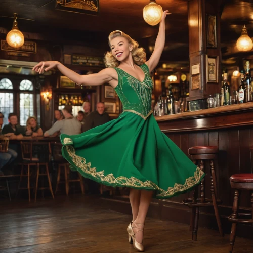 irish pub,irish,twirl,barmaid,twirling,celtic queen,majorette (dancer),cocktail dress,hoopskirt,dancing,heineken1,green dress,pub,country-western dance,country dress,paddy's day,celtic woman,folk-dance,dancer,waitress,Photography,General,Natural