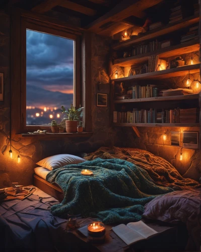 romantic night,sleeping room,warm and cozy,evening atmosphere,bedroom,study room,relaxing reading,cozy,romantic scene,bookworm,warmth,bedroom window,great room,abandoned room,room,dreamy,modern room,attic,hideaway,one room,Art,Classical Oil Painting,Classical Oil Painting 16