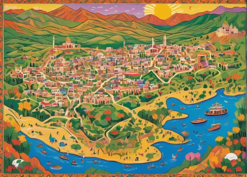 khokhloma painting,alhambra,albuquerque,jerusalem,la rioja,city map,transilvania,kurdistan,escher village,genesis land in jerusalem,bukchon,ulaanbaatar,azerbaijan azn,pueblo,sonoran,mountain village,ulaanbaatar western,azerbaijan,andalusia,tbilisi,Art,Artistic Painting,Artistic Painting 40