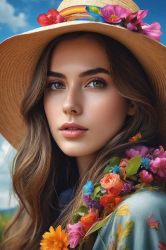 girl in flowers,beautiful girl with flowers,flower background,portrait background,flower hat,flower painting,girl wearing hat,world digital painting,floral background,romantic portrait,splendor of flowers,girl picking flowers,fashion vector,flowers png,colorful floral,tropical floral background,spring background,springtime background,the hat-female,fantasy portrait,Photography,Documentary Photography,Documentary Photography 11