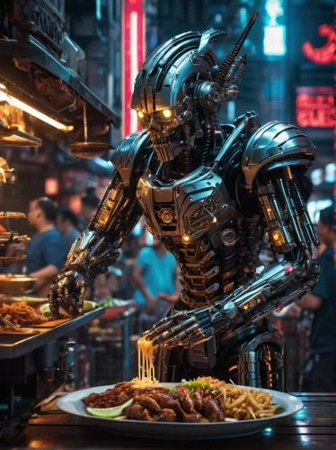 yakitori,diner,appetite,retro diner,new york restaurant,cyberpunk,shinjuku,valerian,dining,hong kong cuisine,chef,japanese restaurant,terminator,izakaya,teppanyaki,megatron,dinner,bangkok,contact grill,fast food restaurant,Conceptual Art,Sci-Fi,Sci-Fi 09