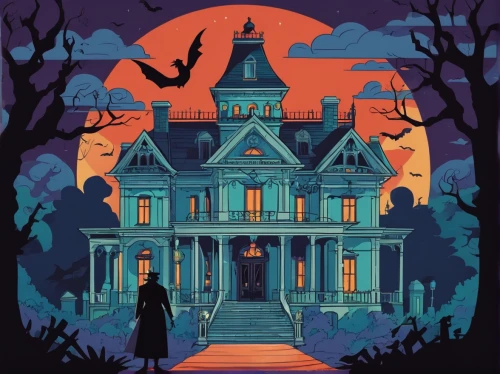 halloween poster,house silhouette,halloween illustration,witch's house,the haunted house,halloween scene,halloween wallpaper,witch house,haunted house,victorian,halloween background,halloween and horror,doll's house,halloween vector character,halloween paper,haunted castle,halloween silhouettes,halloween ghosts,halloween border,haunted,Illustration,Japanese style,Japanese Style 06