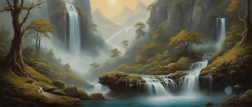 wasserfall,brown waterfall,fantasy landscape,waterfalls,waterfall,falls of the cliff,water fall,bridal veil fall,water falls,fantasy picture,ash falls,forest landscape,falls,karst landscape,world digital painting,landscape background,river landscape,ilse falls,fairyland canyon,cascades,Illustration,Realistic Fantasy,Realistic Fantasy 40