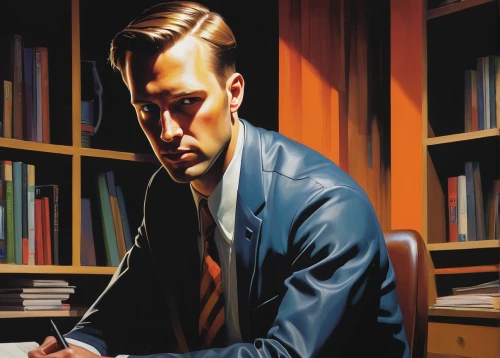 sci fiction illustration,night administrator,man with a computer,study,tutor,theoretician physician,businessman,author,academic,correspondence courses,librarian,male poses for drawing,learn to write,study room,white-collar worker,investigator,book illustration,meticulous painting,scholar,the local administration of mastery,Art,Artistic Painting,Artistic Painting 34