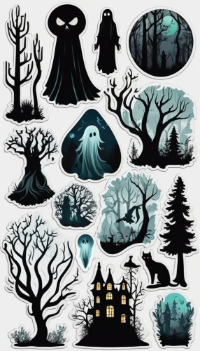 halloween silhouettes,halloween icons,houses clipart,fairy tale icons,halloween bare trees,halloween background,scrapbook clip art,halloween ghosts,haunted forest,halloween wallpaper,witch's hat icon,halloween poster,halloween vector character,halloween illustration,witch's house,witch house,clipart sticker,halloween border,houses silhouette,forest animals,Unique,Design,Sticker