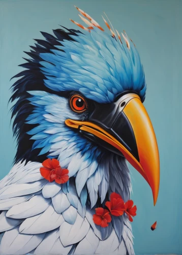 bird painting,sea head eagle,blue parrot,eagle head,eagle illustration,eagle,perico,macaws blue gold,eagle eastern,blue buzzard,meticulous painting,american bald eagle,eagle drawing,blue macaw,bluejay,bald eagle,oil painting on canvas,rosella,red beak,painting technique,Illustration,Realistic Fantasy,Realistic Fantasy 24