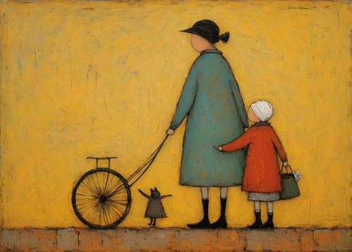 woman bicycle,carol colman,nanny,girl with a wheel,little girl and mother,father with child,carol m highsmith,grandmother,stroller,caregiver,bicycles,bicycle,peddler,blue pushcart,vincent van gough,woman shopping,bicycling,mother with child,mother and child,bicycle ride,Art,Artistic Painting,Artistic Painting 49