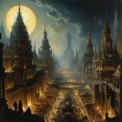 destroyed city,city in flames,fantasy city,ancient city,black city,heroic fantasy,fantasy art,hamelin,fantasy picture,arcanum,fantasy landscape,scorched earth,carpathian,gothic architecture,castle of the corvin,post-apocalyptic landscape,haunted cathedral,city cities,fantasy world,walpurgis night,Art,Classical Oil Painting,Classical Oil Painting 09
