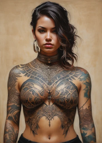 tattoo girl,tattooed,polynesian girl,tattoo expo,tattoos,with tattoo,maori,tattoo artist,body art,lotus tattoo,body piercing,body jewelry,tattoo,oriental girl,sleeve,myna,bodypaint,jasmine sky,black jane doe,hispanic,Conceptual Art,Fantasy,Fantasy 15
