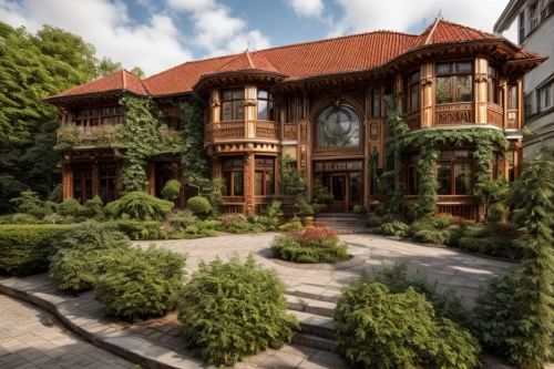 garden elevation,victorian house,mansion,two story house,wooden house,beautiful home,henry g marquand house,luxury home,luxury property,country estate,victorian,private house,country house,large home,russian folk style,villa,house in the forest,art nouveau,bendemeer estates,traditional house,Architecture,Villa Residence,Nordic,Nordic Art Nouveau