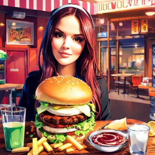 red robin,fast food restaurant,fastfood,fast-food,retro diner,fast food,burger,diner,waitress,burguer,game illustration,fast food junky,world digital painting,american food,burgers,sci fiction illustration,western food,classic burger,burger and chips,mcdonald's