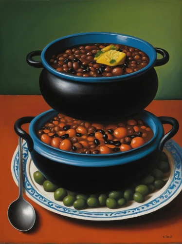 feijoada,frijoles charros,chile and frijoles festival,frijoles negros,kidney beans,menudo,chili,taco soup,soup beans,baked beans,chili con carne,lentil soup,picadillo,caponata,cholent,soup bowl,lentils,ribollita,étouffée,jalapenos,Art,Artistic Painting,Artistic Painting 02