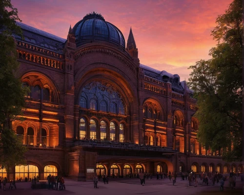 royal albert hall,berlin central station,national history museum,semper opera house,universal exhibition of paris,central station,beautiful buildings,french train station,kunsthistorisches museum,harrods,orsay,philharmonic hall,kurhaus,victorian,opera house,fuller's london pride,tokyo station,london,manchester,british museum,Illustration,Realistic Fantasy,Realistic Fantasy 12