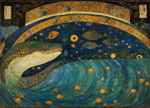 vincent van gough,constellation swan,starry night,art nouveau,siren,god of the sea,the dolphin,nautilus,art nouveau design,the sea maid,ophiuchus,neptune,constellation lyre,celestial bodies,el mar,whirlpool,andromeda,sea night,girl with a dolphin,stars and moon,Art,Artistic Painting,Artistic Painting 32