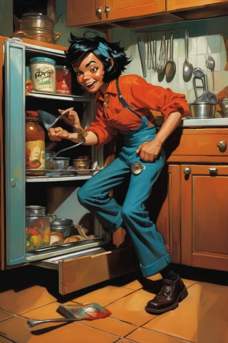 repairman,food preparation,girl in the kitchen,cooking oil,dwarf cookin,cookery,tradesman,cooking book cover,domestic life,food and cooking,mess in the kitchen,galley,kitchen cabinet,major appliance,southern cooking,fridge lock,cleaning woman,kitchen work,men chef,housework,Conceptual Art,Oil color,Oil Color 04