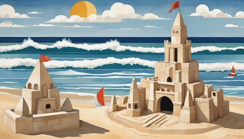 travel poster,sand castle,sandcastle,sand sculptures,art deco,church painting,building sand castles,sand sculpture,normandy,sand art,beach landscape,seaside resort,saint martin,david bates,the twelve apostles,the touquet,art deco background,ocean liner,vintage illustration,beach defence,Illustration,Vector,Vector 18