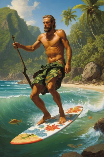 polynesian,luau,molokai,stand up paddle surfing,maui,aloha,surf kayaking,moana,surfer,hawaiian,poseidon,merman,aquaman,tahiti,raft guide,surf fishing,surfing,polynesia,standup paddleboarding,hula,Art,Classical Oil Painting,Classical Oil Painting 37
